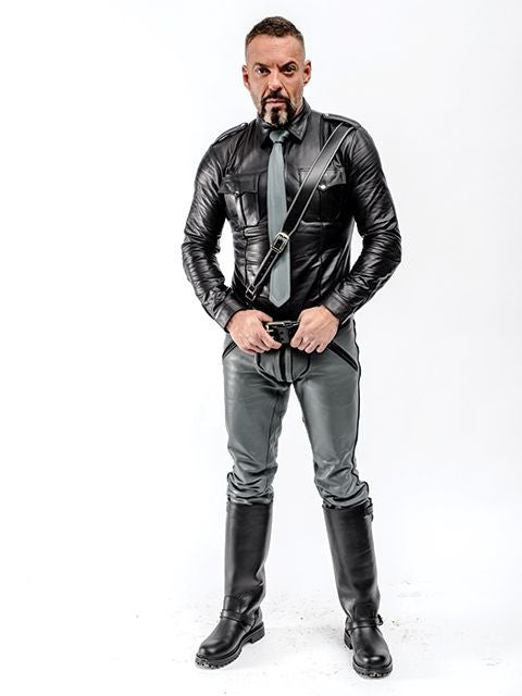 Mister B Leather FXXXer Jeans Grey with Black Piping