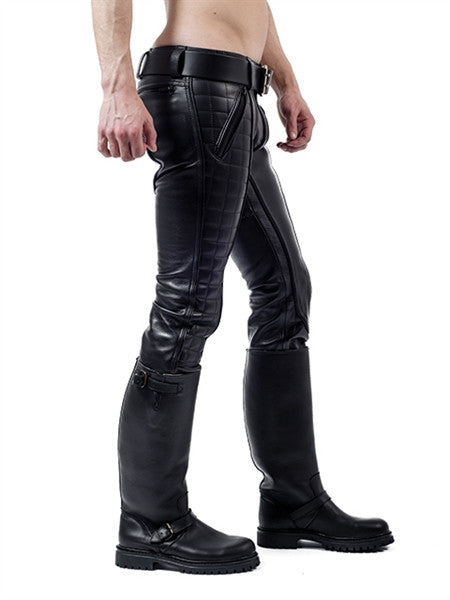 Mister B Leather Indicator Jeans Black Stitching-Piping