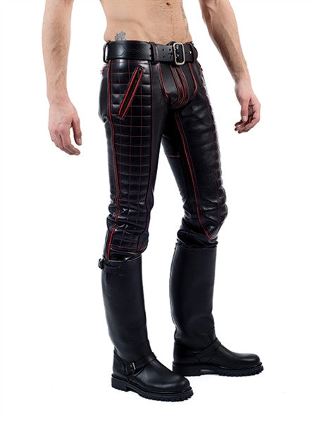 Mister B Leather Indicator Jeans Red Stitching-Piping