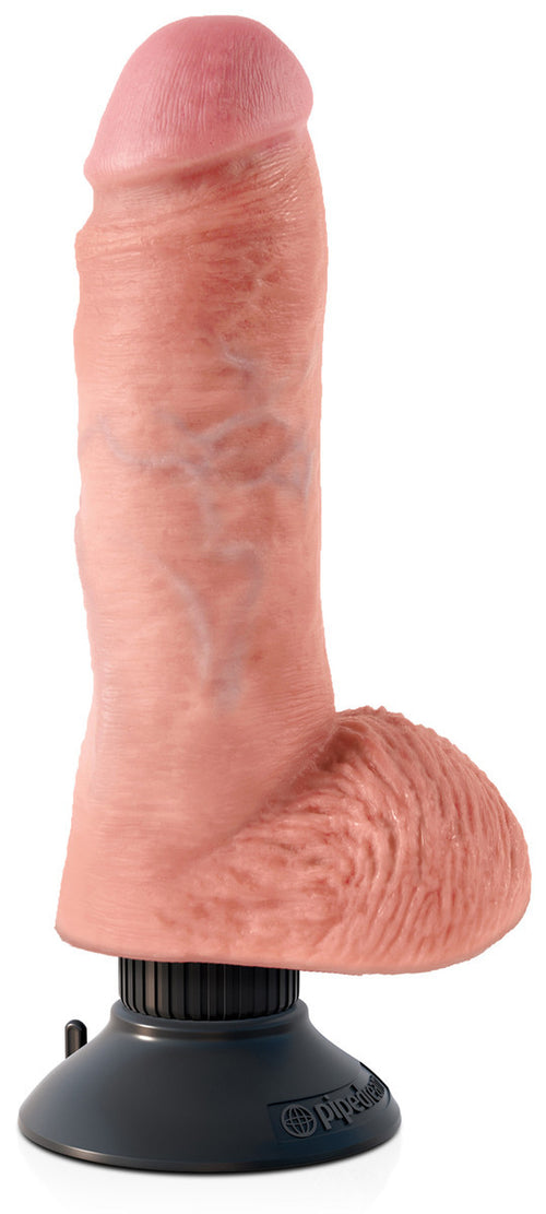 King Cock 8" Vibrating Cock with Balls - Flesh