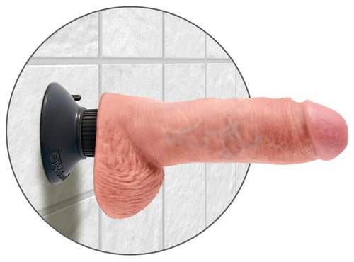 King Cock 8" Vibrating Cock with Balls - Flesh