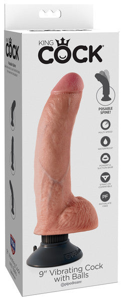 King Cock 9" Vibrating Cock with Balls - Flesh