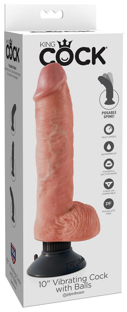 King Cock 10" Vibrating Cock with Balls - Flesh