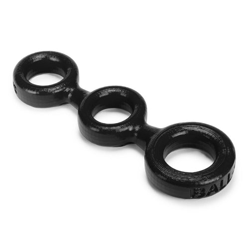 3-Ball Cockring with 2 Ball Stretchers - Black