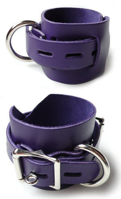 Purple Leather Wrist Cuffs with Locking Buckle