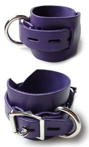 Purple Leather Wrist Cuffs with Locking Buckle