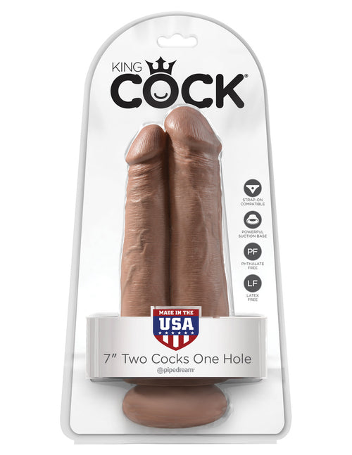 King Cock 7" Two Cocks One Hole - Tan