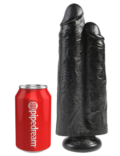 King Cock 9" Two Cocks One Hole - Black