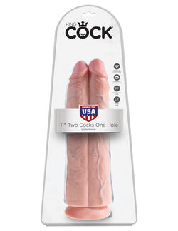 King Cock 11" Two Cocks One Hole - Flesh