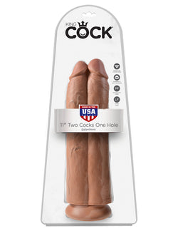 King Cock 11" Two Cocks One Hole - Tan