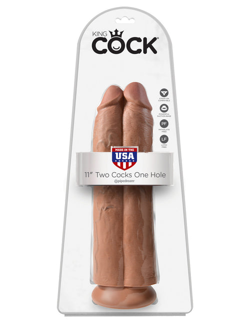 King Cock 11" Two Cocks One Hole - Tan