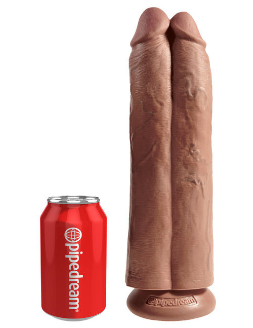 King Cock 11" Two Cocks One Hole - Tan