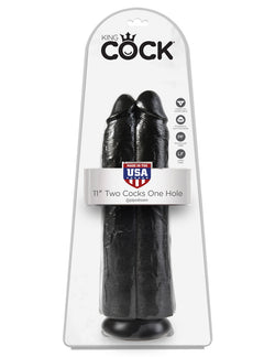 King Cock 11" Two Cocks One Hole - Black