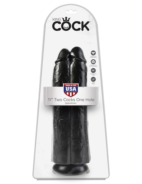 King Cock 11" Two Cocks One Hole - Black