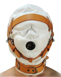 Total Sensory Deprivation White Leather Hood - Medium / Large