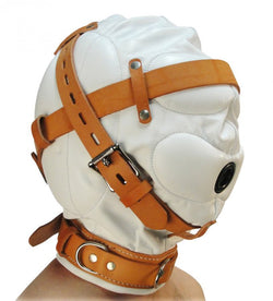 Total Sensory Deprivation White Leather Hood - Small / Medium