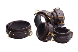 5 Piece Locking Leather Bondage Set - Brown