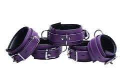 5 Piece Locking Leather Bondage Set - Purple