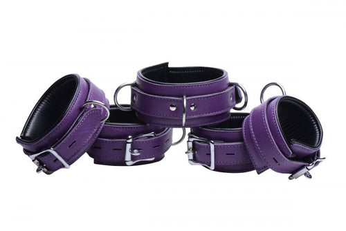 5 Piece Locking Leather Bondage Set - Purple
