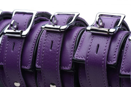 5 Piece Locking Leather Bondage Set - Purple