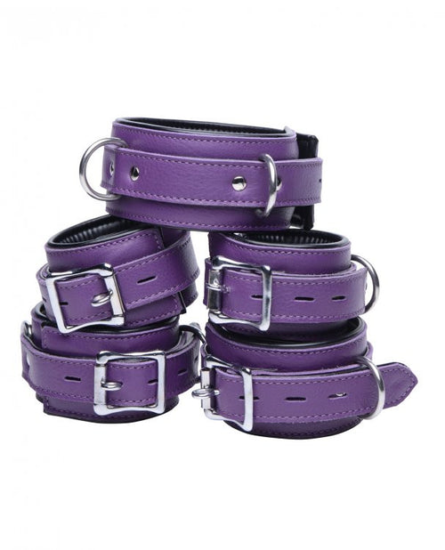 5 Piece Locking Leather Bondage Set - Purple