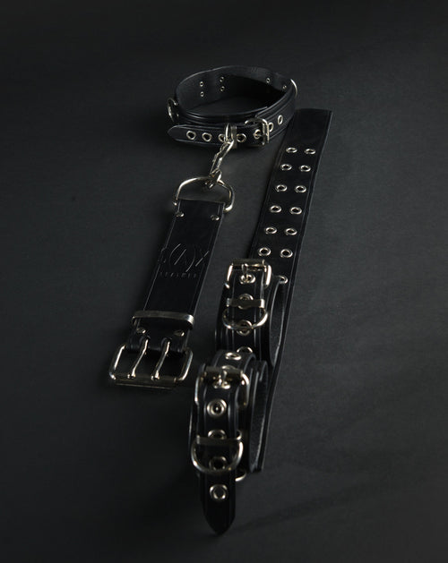 Leather Slave Collar With Restraint combo
