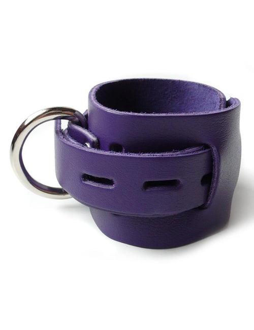 Purple Leather Wrist Cuffs with Locking Buckle