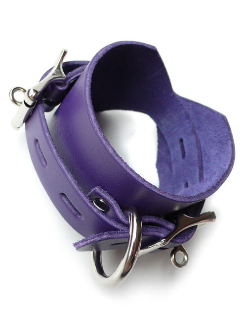 Purple Leather Ankle Cuffs with Locking Buckle