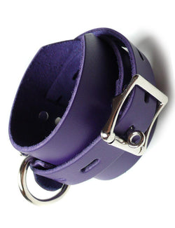 Purple Leather Ankle Cuffs with Locking Buckle