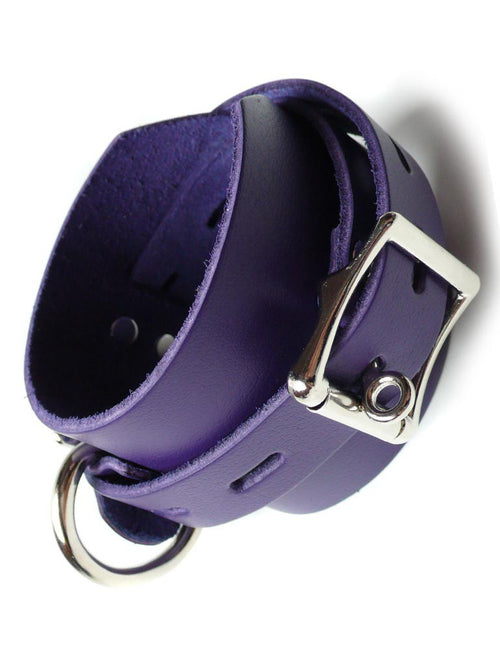 Purple Leather Ankle Cuffs with Locking Buckle